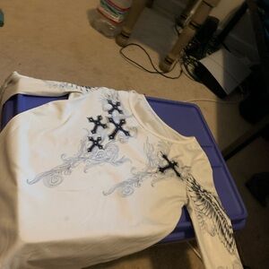 White Long Sleeve Shirt with Black Cross Design